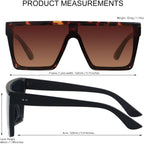 Square Oversized Sunglasses for Women Men Big Flat Top Fashion Shield Large UV Protection Rimless Shades (2packs) Glossy Black + Tortoise
