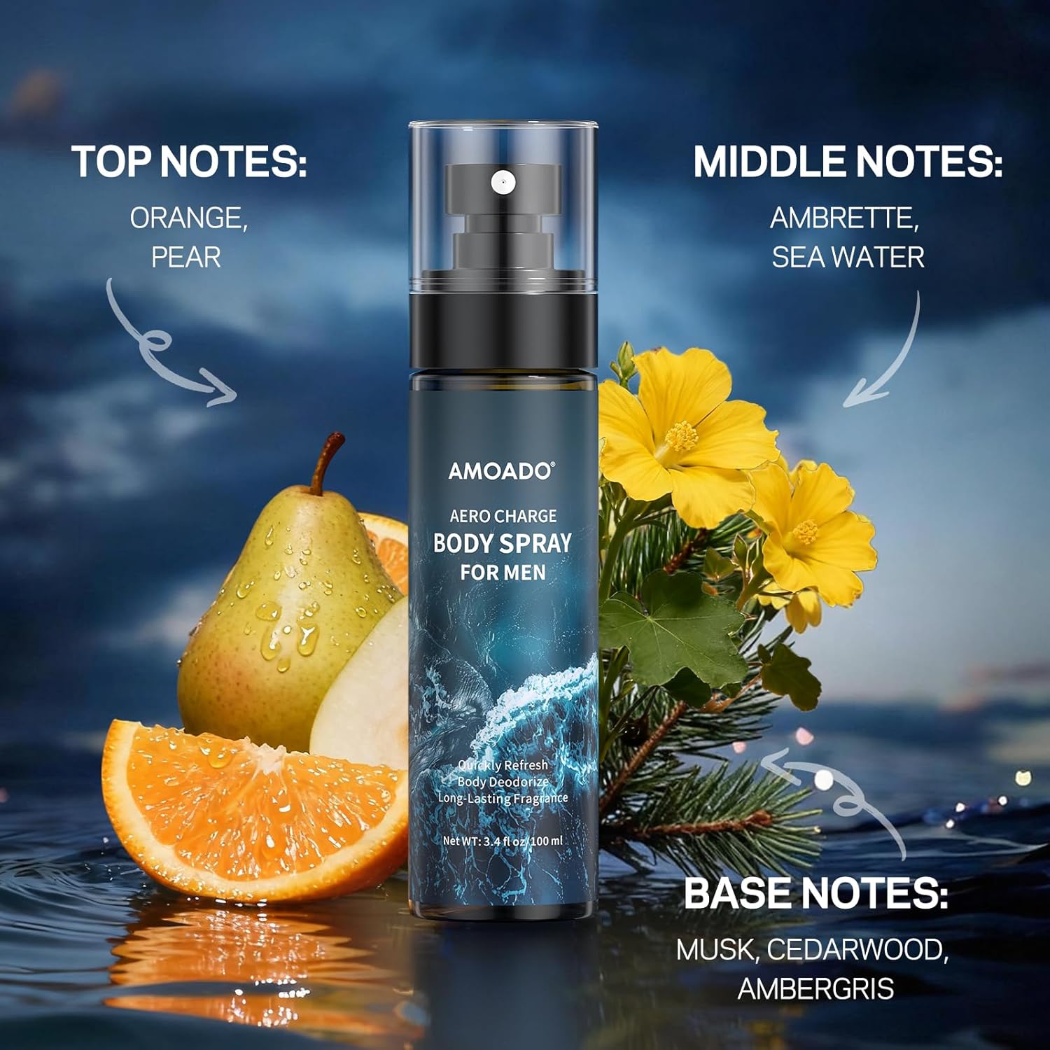AMOADO Men’s Body Spray Set – Body Spray for Men,Deodorizing Body Mist Refreshing Spray, Aluminum-Free Cologne for Him, Oriental & Woody Scents,Each 3.4 fl oz