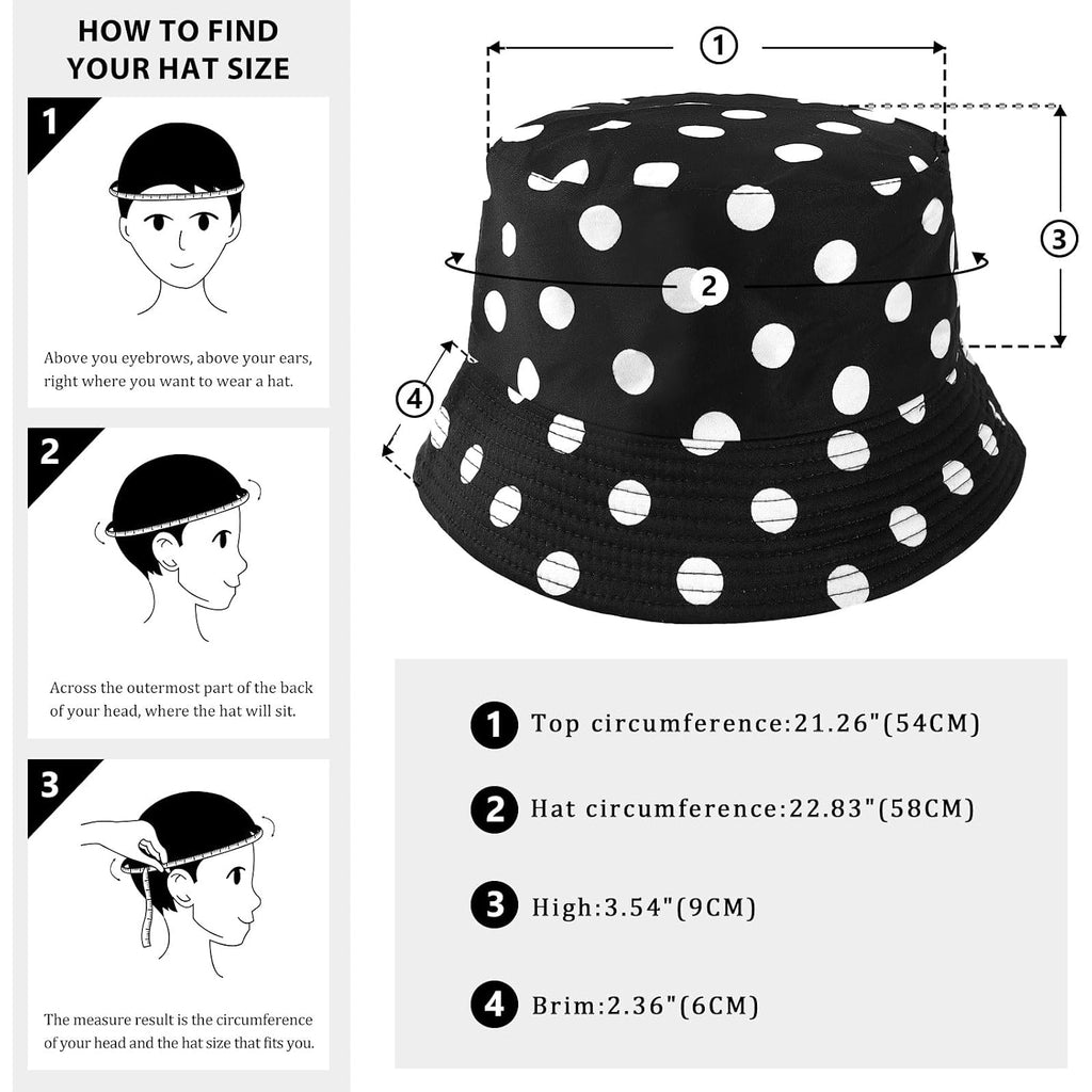 DOCILA Bucket Hats for Women Trendy Print Reversible Bucket Hat Packable All Season Fisherman Sun Caps Blackwhitedot