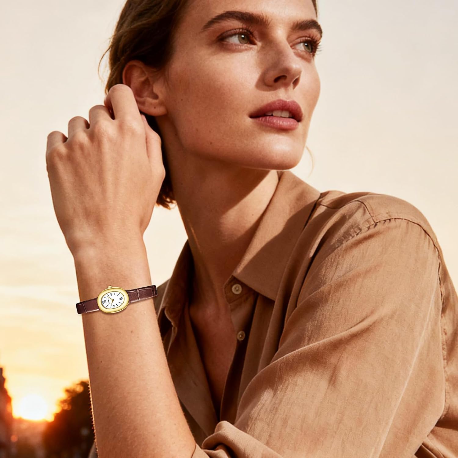 CNYXCN Women's Bracelet Gold Watch - Vintage Elegant Oval Bangle Watch - Gold Jewellery Style Quartz Wristwatch - Gift for Her
