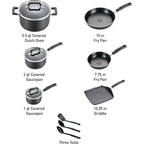 T-Fal Signature Nonstick Pots and Pans Set 12 Piece, Oven Broiler Safe 350F, Kitchen Cookware Set w/Fry Pans, Saucepans, Saute Pan, Dutch Oven, Griddle, Kitchen, Home, Dishwasher Safe, Black