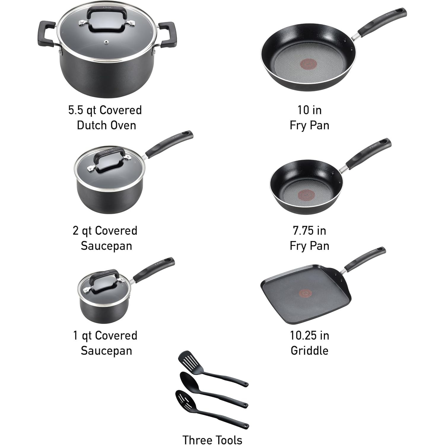 T-Fal Signature Nonstick Pots and Pans Set 12 Piece, Oven Broiler Safe 350F, Kitchen Cookware Set w/Fry Pans, Saucepans, Saute Pan, Dutch Oven, Griddle, Kitchen, Home, Dishwasher Safe, Black