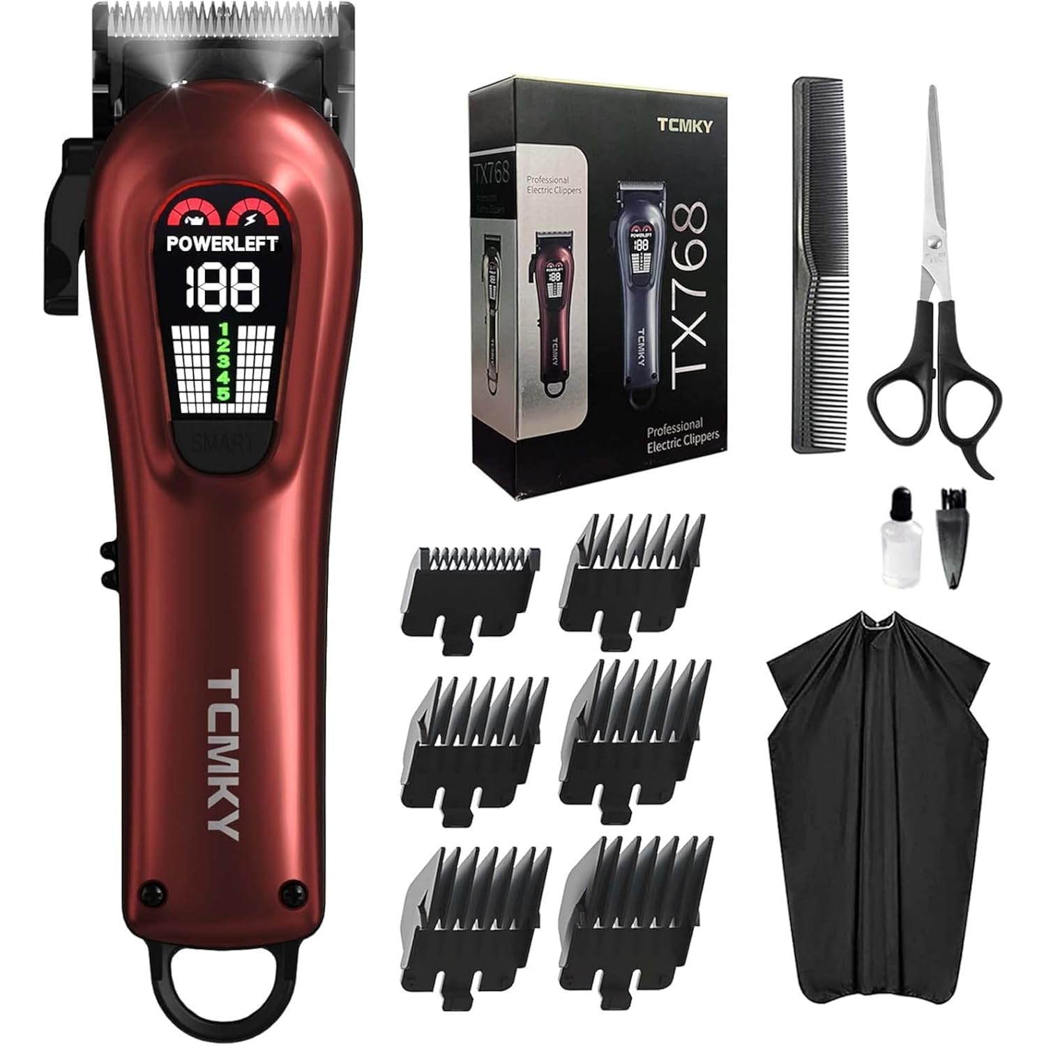 Tcmky Hair Clippers For Men Professional Clippers For Men Cordless&Corded Barber Clippers For Hair Cutting & Grooming. Rechargeable Hair Trimmer Kit For Household (Red)