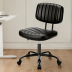 Sweetcrispy Small Office Desk Chair, Armless Pu Leather With Comfy Lumbar Support, Height Adjustable Rolling Swivel Task For No Arms, For Adult, Student, Bedroom, Home, Vanity, Black