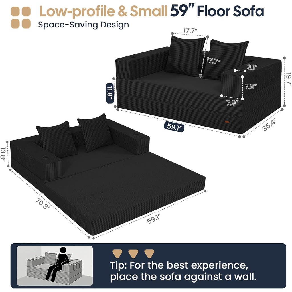 Comax Futon Sofa Bed, Convertible Sofa Bed, Folding Boneless Couches