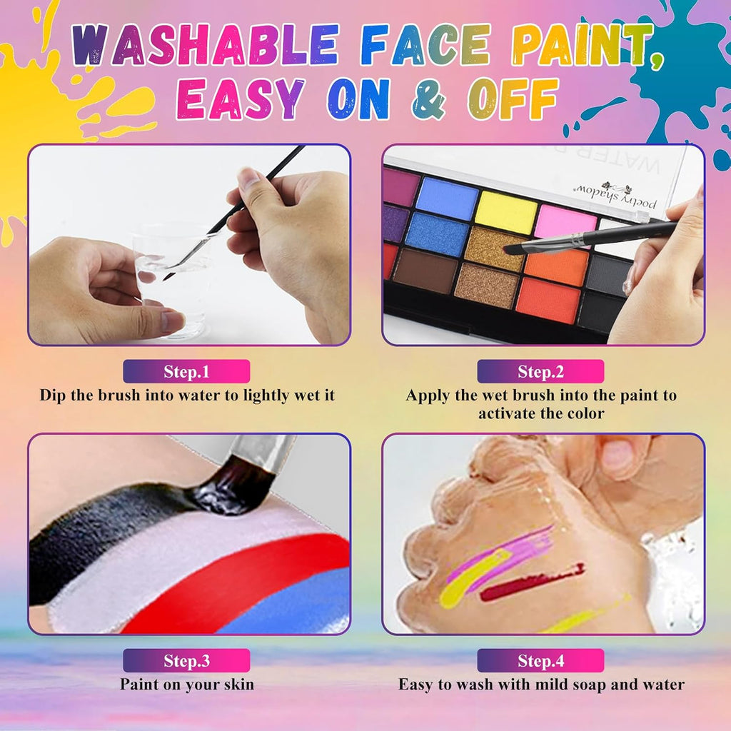 Face Painting Kit Non-Toxic Body Paint Washable 18 Colors Facepaint Makeup Kit For Adults With 10 Face Paint Brushes For Halloween Party Cosplay Makeup (Color 001)