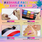 Face Painting Kit Non-Toxic Body Paint Washable 18 Colors Facepaint Makeup Kit For Adults With 10 Face Paint Brushes For Halloween Party Cosplay Makeup (Color 001)