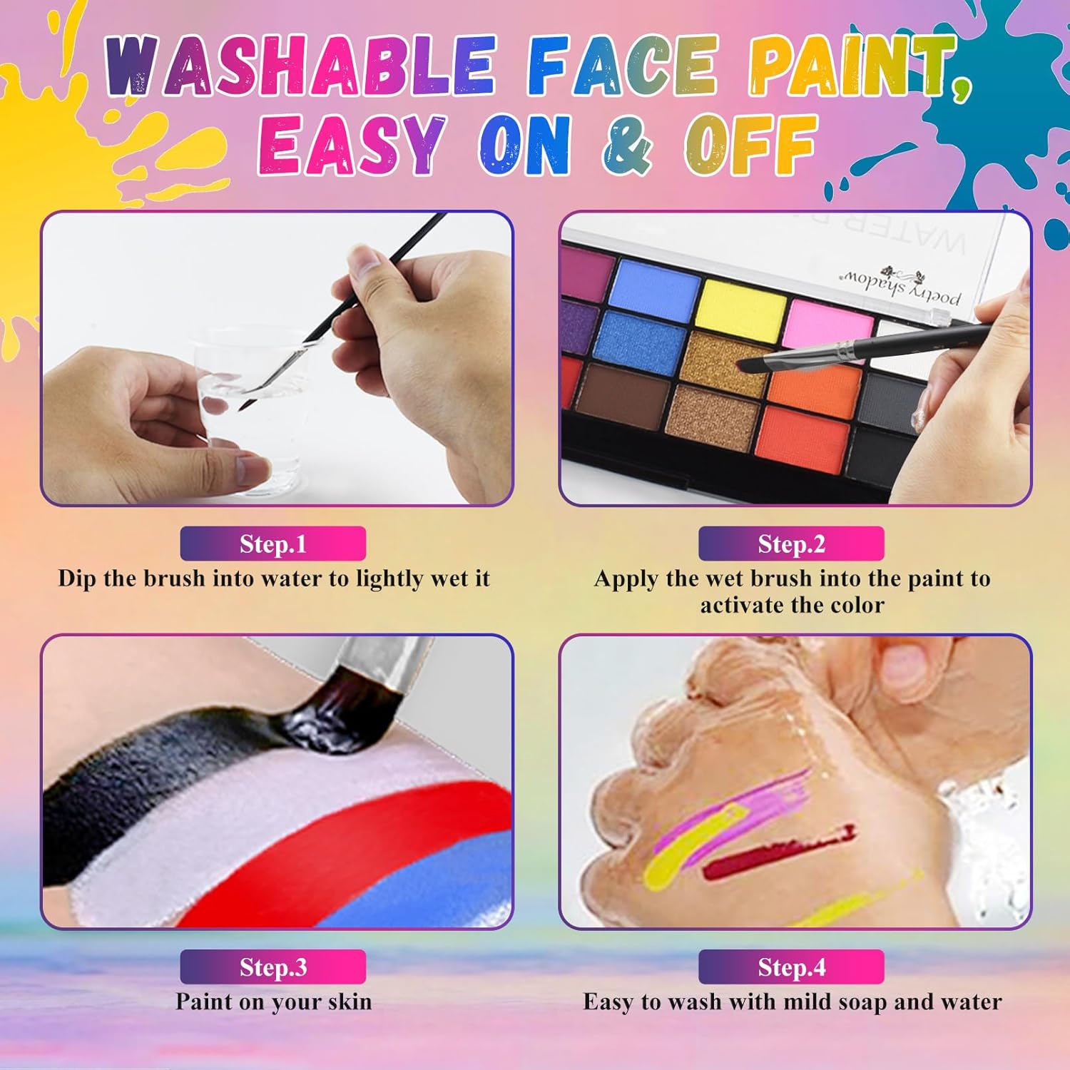 Face Painting Kit Non-toxic Body Paint Washable 18 Colors Facepaint Makeup Kit for Adults with 10 Face Paint Brushes for Halloween Party Cosplay Makeup (Color 001)