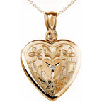 PicturesOnGold.com 14K Gold Filled Floral Heart Photo Locket with Diamond - 3/4 inch x 3/4 inch - Includes 18 inch Chain