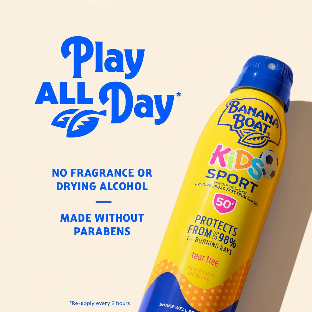 Banana Boat Sport Kids Sunscreen Spray Spf 50, Twin Pack | Spray Sunscreen For Kids, Childrens Sunblock Spf 50, Oxybenzone Free, 6Oz Each