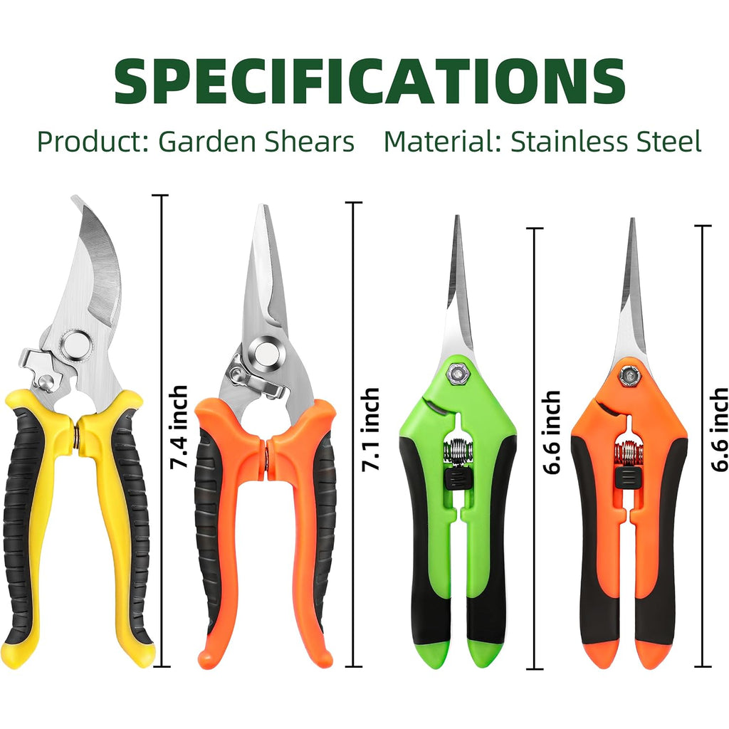 4 Pack Garden Pruning Shears, Stainless Steel Garden Shears, Gardening Shears, Garden Scissors, Clippers, Pruning Snips, Pruning Shears For Gardening Tools (4Pcs Yellow Orange Green)