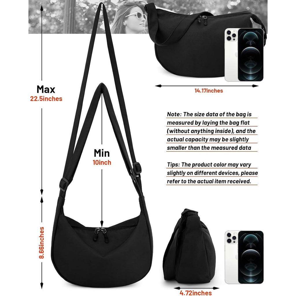 Crossbody Sling Bag for Women Men Trendy, Crescent Bag with Adjustable Strap, 2 Zippers Lightweight