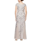 Alex Evenings Womens Long Length A-Line Sequin Lace V-Neck Mother Of The Bride Dress, Formal Event Gown With Short Sleeves