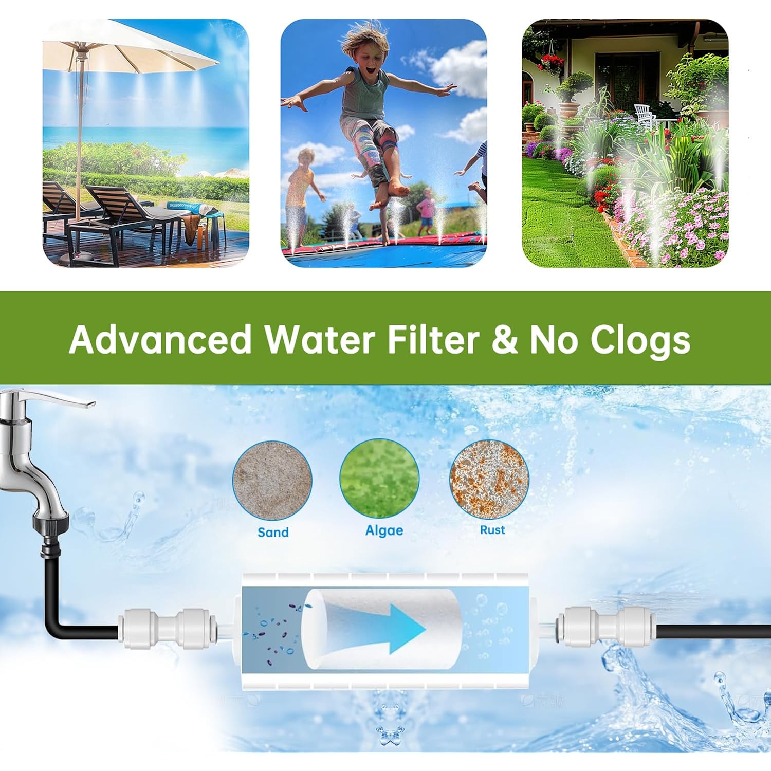 30Ft Outdoor Misting Cooling System‌ - Patio Garden Kit With ‌Brass Nozzles & Uv Tubing‌, Diy Install For ‌Pool, Bbq, Greenhouse‌, Water-Saving High Pressure Cooler