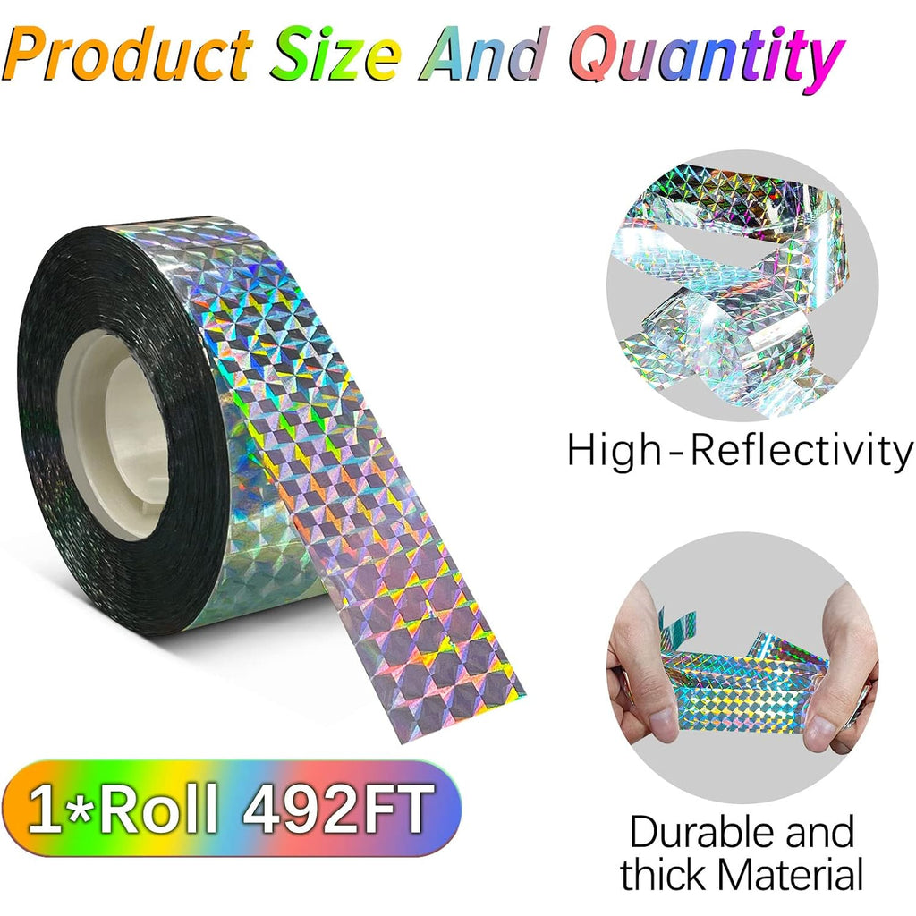 [492Ft] Effective Birds Scare Ribbon, Reflective Flash Reflectors To Keep Pigeons, Hawks, Woodpeckers, Geeses Away From Trees Plants Crops
