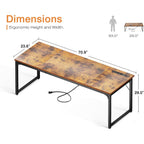 Coleshome 71 Inch Computer Desk With Usb Ports, Large Office Desk, Long Study Student Writing Desk, Rustic Brown