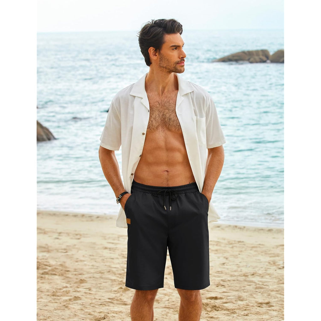 Coofandy Mens Casual Shorts Cotton Elastic Waist Drawstring Shorts Lightweight Summer Beach Shorts