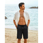 Coofandy Mens Casual Shorts Cotton Elastic Waist Drawstring Shorts Lightweight Summer Beach Shorts