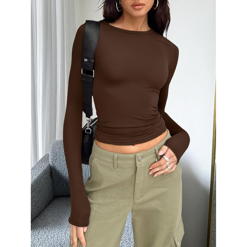 Trendy Queen Women'S Long Sleeve T Shirts Fall Fashion 2026 Basic Y2K Tops