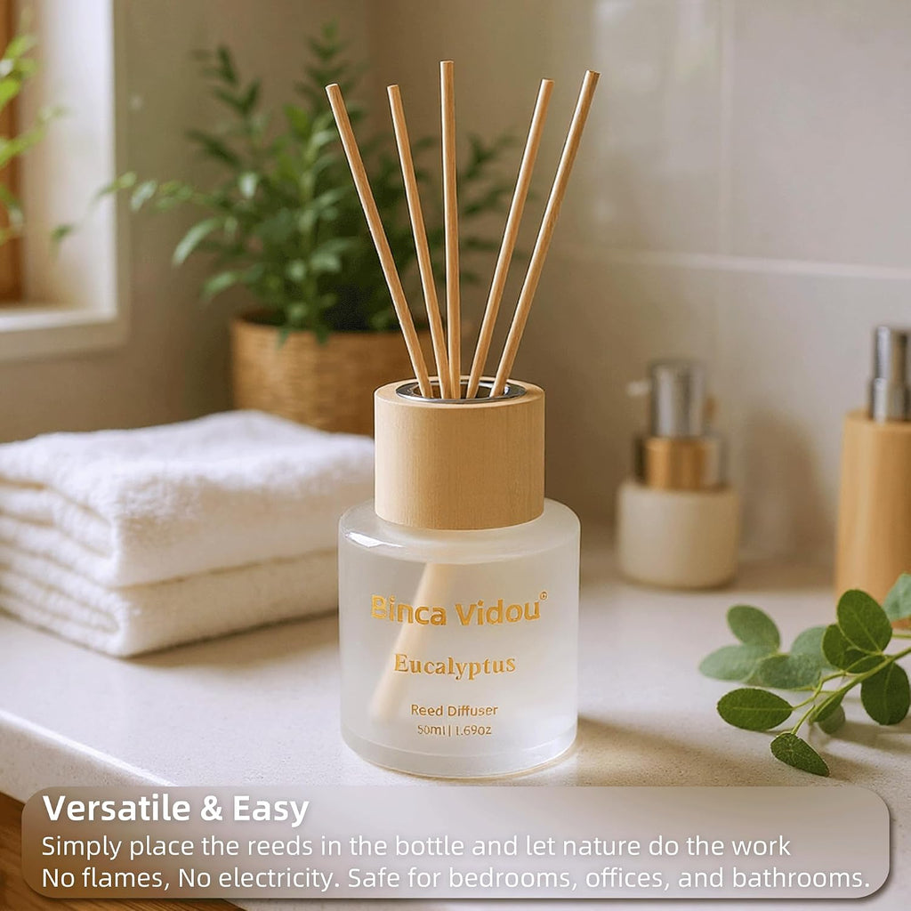 Reed Diffuser Set Of 3, Binca Vidou Lavender, Eucalyptus & Sea Salt Natural Scent Oil Diffusers With Sticks For Home Office Bathroom Aromatherapy Decor 1.69Oz X 3
