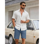 Coofandy Mens Casual Shorts Cotton Drawstring Elastic Waist Lightweight 9" Chino Golf Shorts Summer Beach Shorts