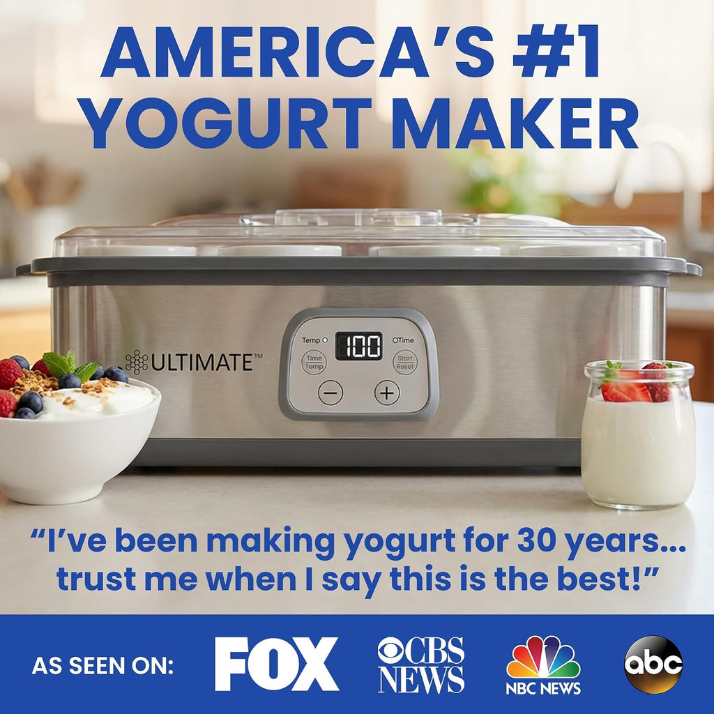 Ultimate Probiotic Yogurt Maker With Adjustable Time & Temperature Control, Make Trillions Of Probiotics For Better Gut Health, Two 1-Quart Containers For Larger Batches, Unlimited Lifetime Warranty