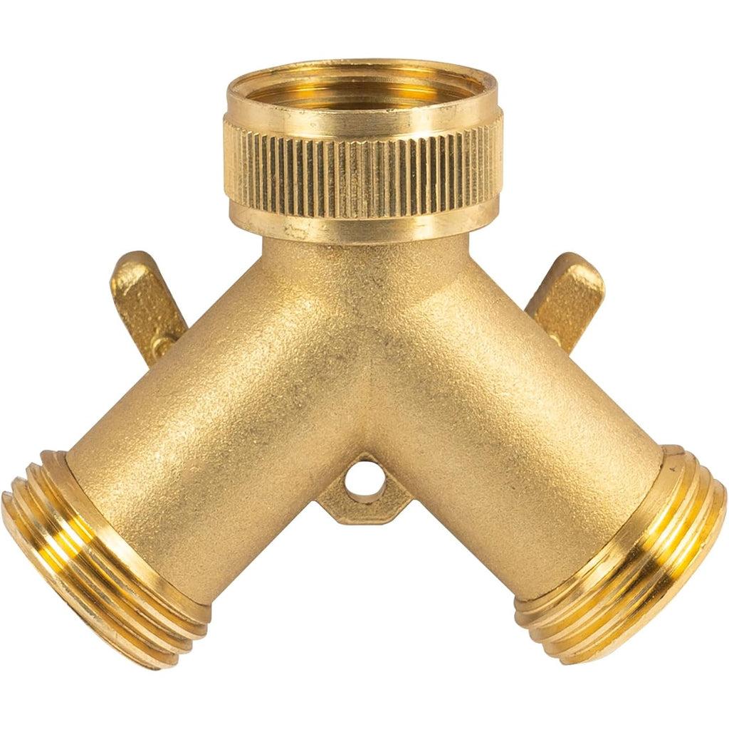 Hourleey Brass Garden Hose Splitter (2 Way), Solid Brass Hose Y Splitter 2 Valves With 2 Extra Rubber Washers (Brass)