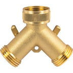 Hourleey Brass Garden Hose Splitter (2 Way), Solid Brass Hose Y Splitter 2 Valves With 2 Extra Rubber Washers (Brass)