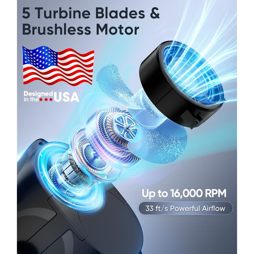 Tedajo Ai Portable Waist Fan, 6 Speeds 16000Rpm Strong Turbo Airflow, 40H Max Cooling Battery Powered Personal Fan Rechargeable, Hands-Free Shirt/Belt/Neck Fan For Work, Outdoor, Travel, Gift For Men