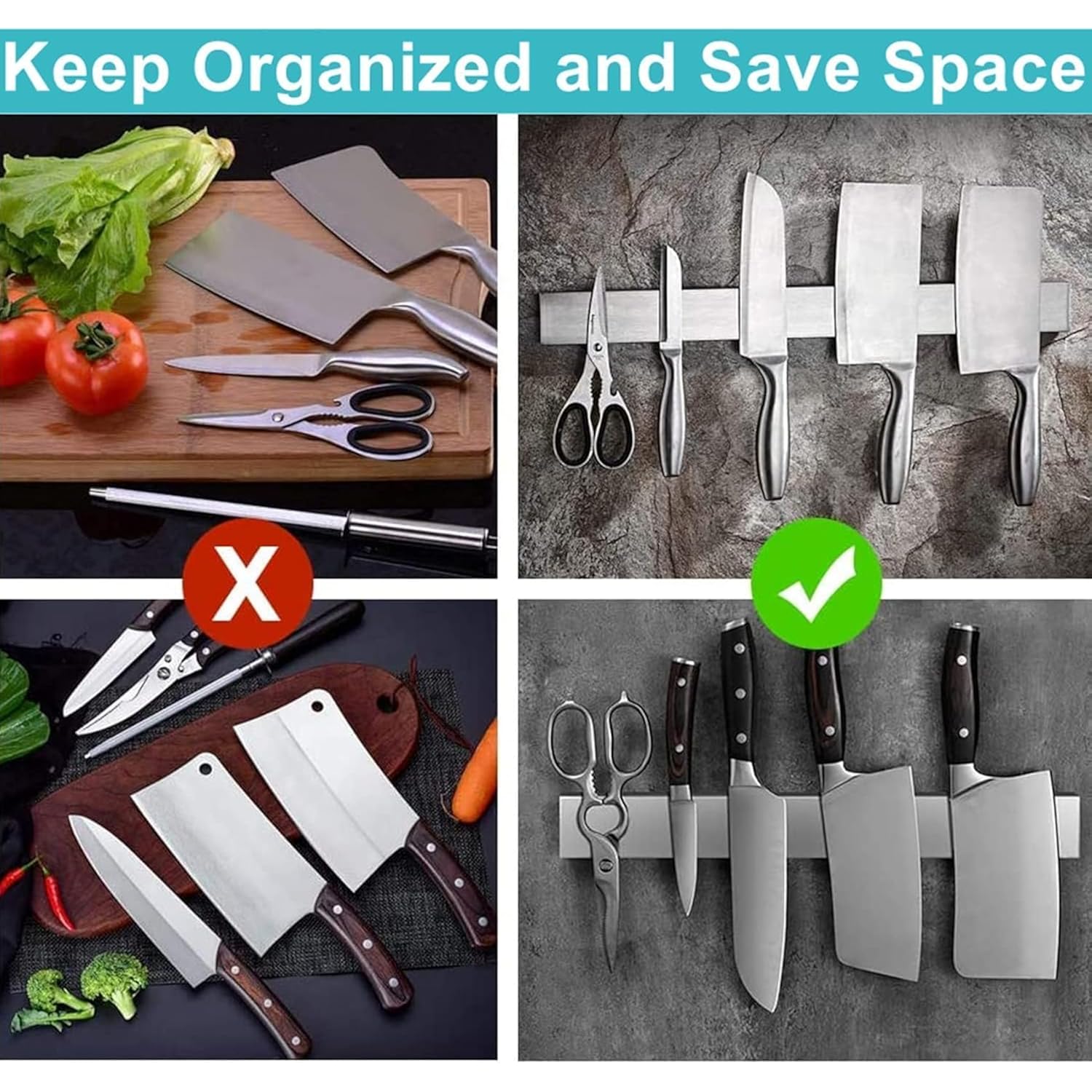Magnetic Knife Holder For Wall, Knife Magnetic Strip Magnetic Knife Holder For Refrigerator Mount Knife Rack Kitchen Utensil Holder Metal Tool Holder Knife Block Kitchen Organizer Accessories 9.7 Inch