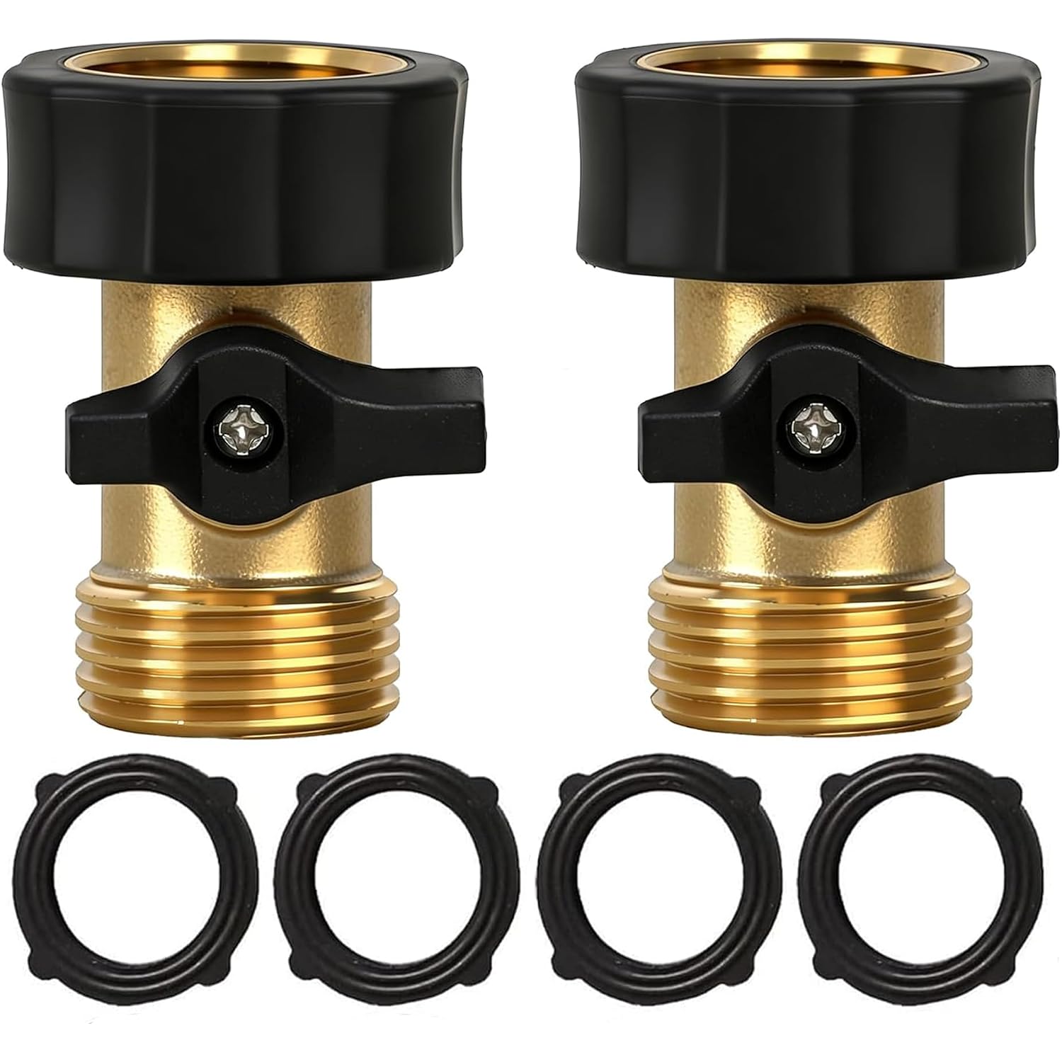 Hourleey Garden Hose Shut Off Valve, 2 Pack Heavy Duty 3/4 Inch Solid Garden Hose Shut Off Valve With 4 Extra Rubber Washers