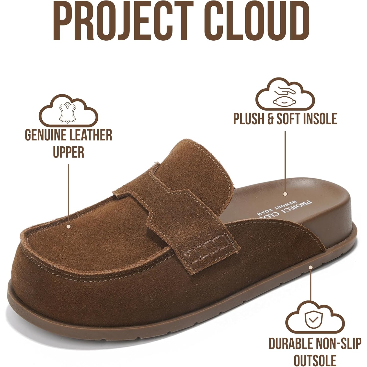 Project Cloud 100% Genuine Leather Womens Clogs - Plush & Soft Insole with Arch Support Non Slip Mules & Clogs for Women Footwear - Water Resistant Women Shoes (Foamy)