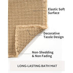 Waffle Bath Mat Rug, Super Absorbent Non Slip Bath Mats Ultra Soft Bathmat Machine Washable Bathroom Rugs With Tassels, Bath Rugs For Bathroom Floor Beside Tub, 17" X 24", Brown