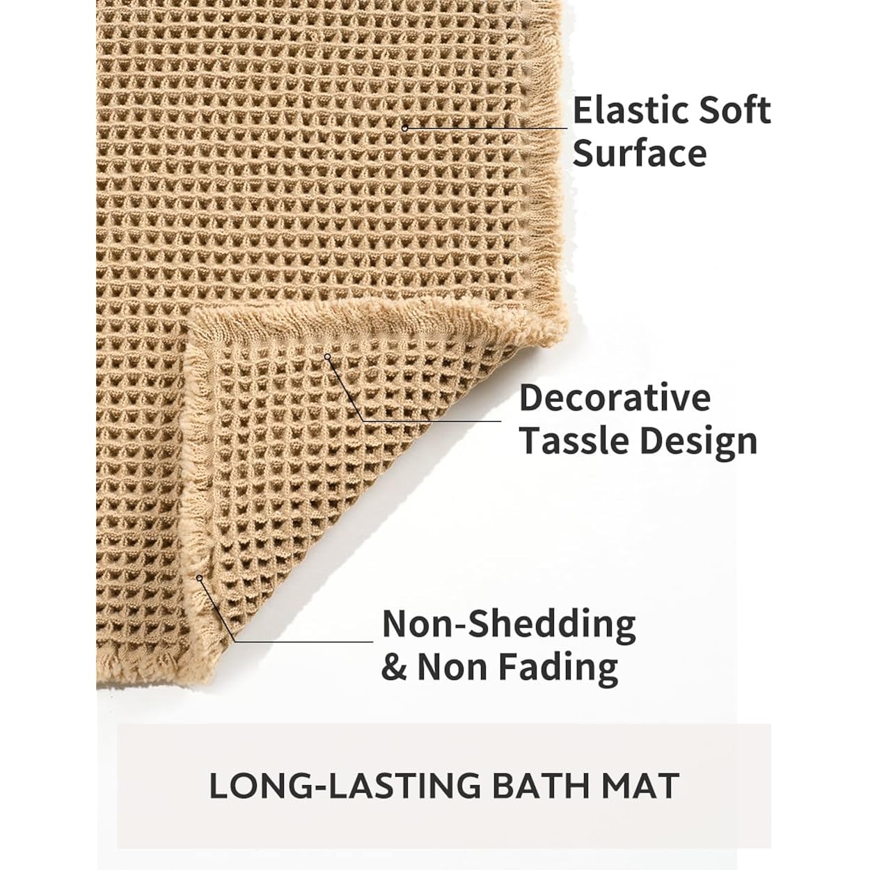 Waffle Bath Mat Rug, Super Absorbent Non Slip Bath Mats Ultra Soft Bathmat Machine Washable Bathroom Rugs With Tassels, Bath Rugs For Bathroom Floor Beside Tub, 17" X 24", Brown