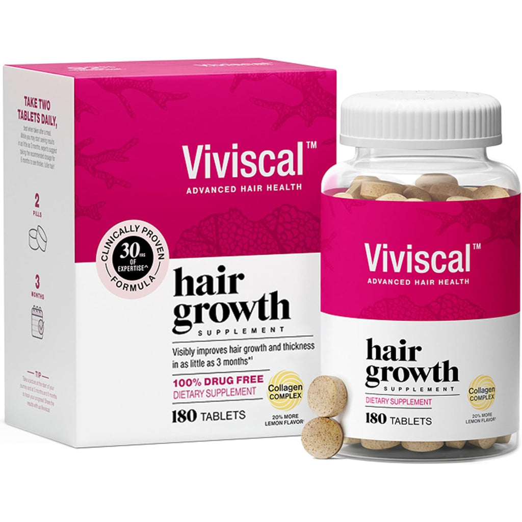 Viviscal Hair Growth Supplements For Women, Thicker Fuller Hair Support For Thinning Hair And Hair Loss, With Biotin And Marine Collagen, Drug-Free, 180 Tablets, 90-Day Supply