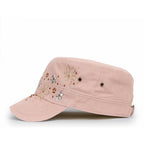Ililily Rhinestone Cotton Cadet Cap Vintage Distressed Cotton Military Army Hat