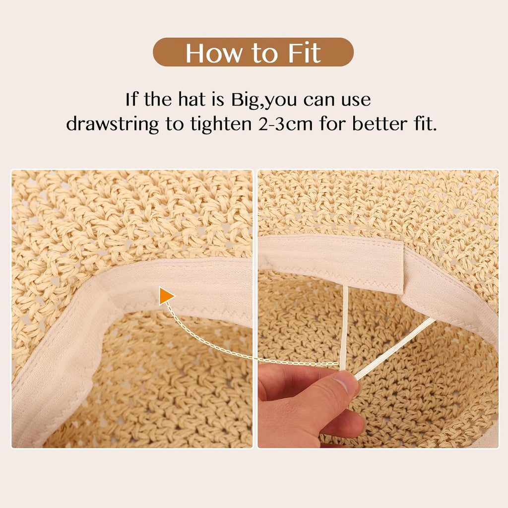 Oweisong Sun Hats for Women Wide Brim Floppy Beach Hats Packable Boho Crochet Straw Hat for Summer Vacation Travel