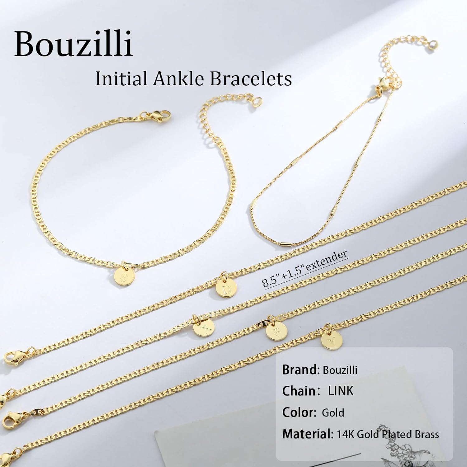 Initial Ankle Bracelets for Women 14K Gold Plated Dainty Layered Round Letter Anklets Beach Jewelry Gift