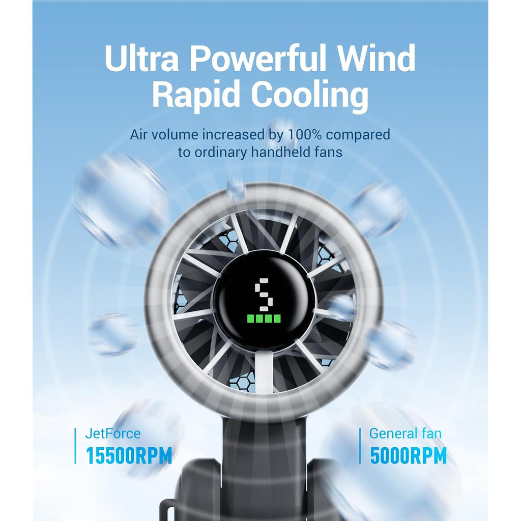 Diveblues Portable Handheld Turbo Fan | 3 In 1 Hand/Neck/Desk Fan, Up To 12 Working Hours, 5 Gear Wind, Battery Operated, Travel, Working, Outdoor Activities