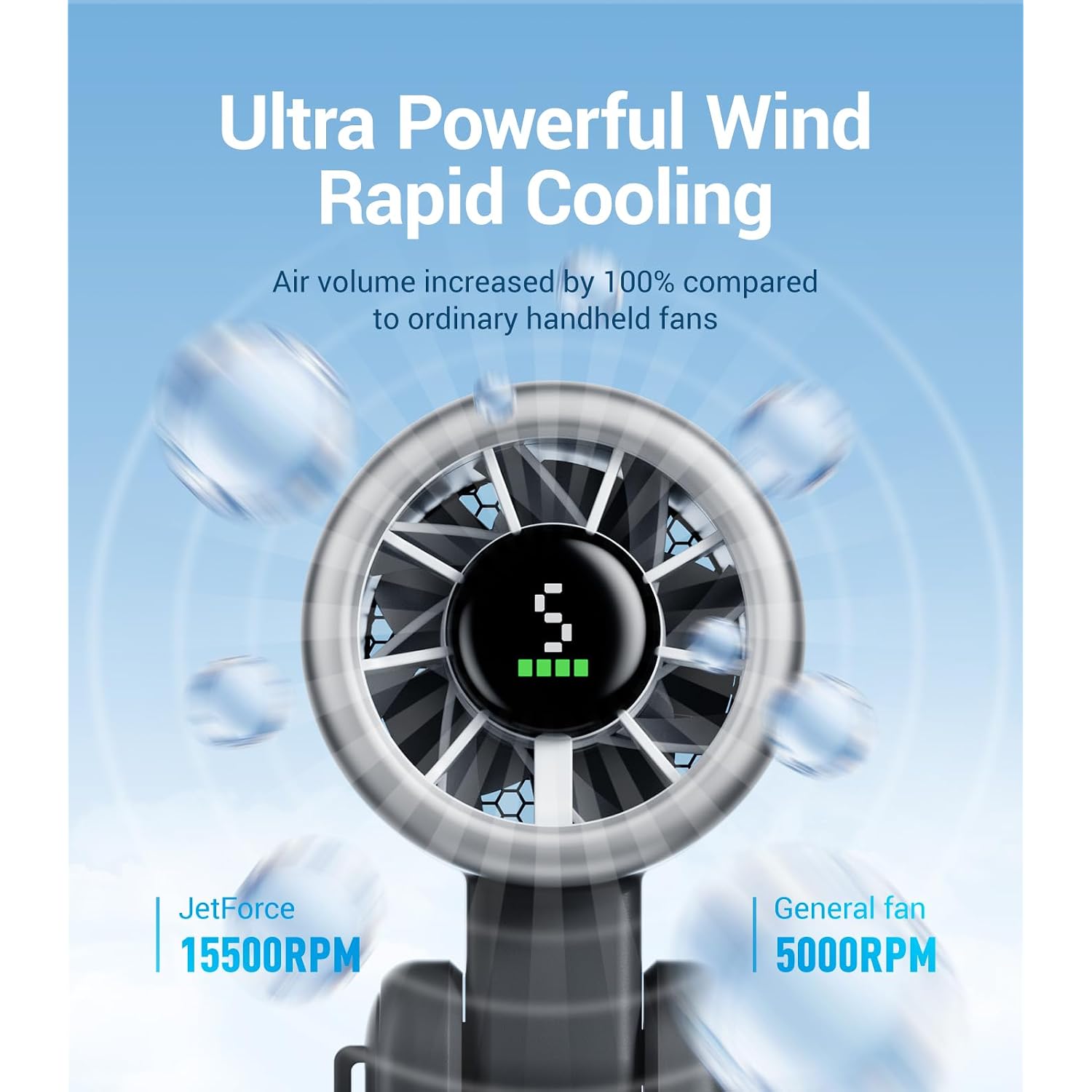 Diveblues Portable Handheld Turbo Fan | 3 In 1 Hand/Neck/Desk Fan, Up To 12 Working Hours, 5 Gear Wind, Battery Operated, Travel, Working, Outdoor Activities