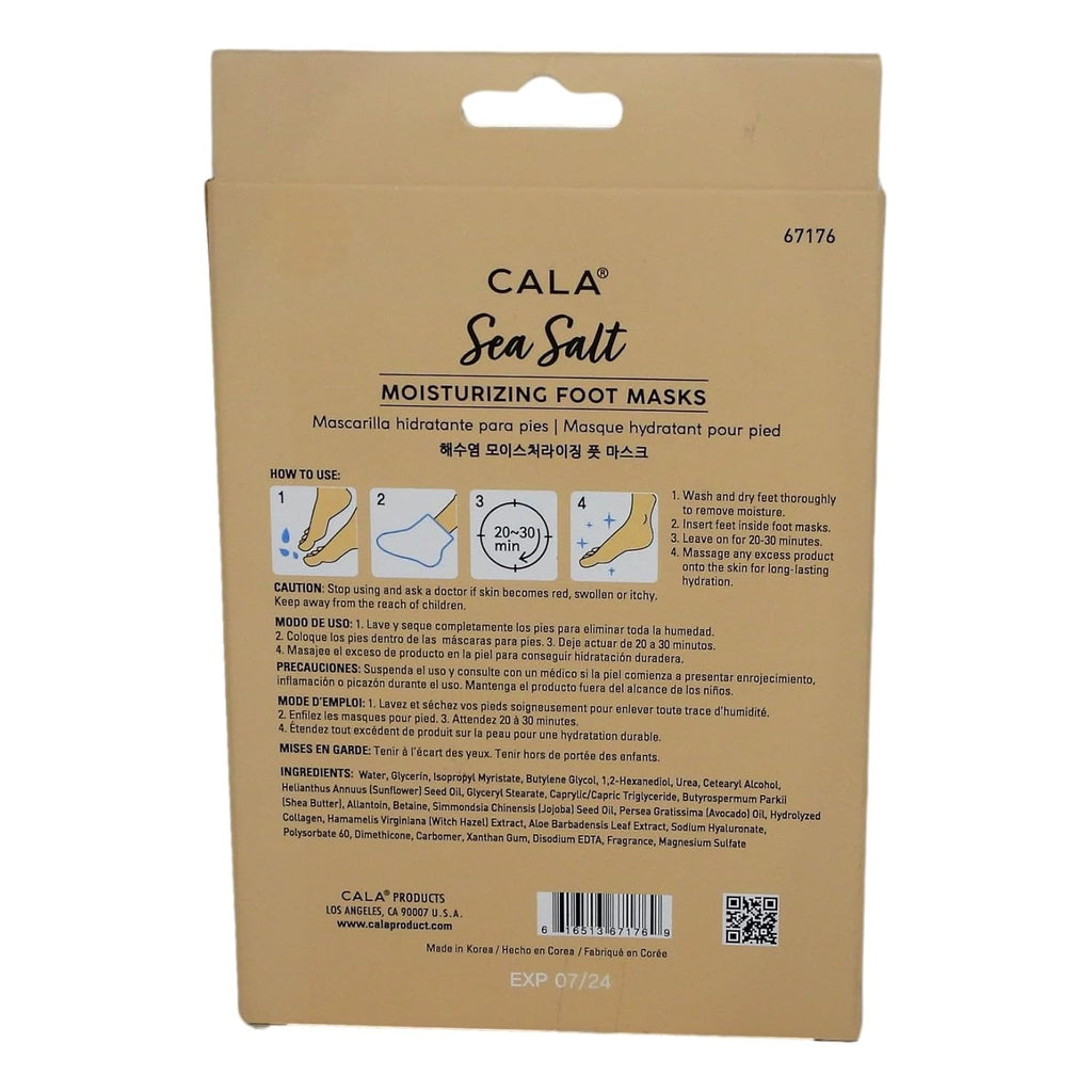 CALA Moisturizing Foot Mask Socks, Sea Salt Essence, Hydrating Spa Booties for Dry, Tired Feet, Nourishing & Calming, No-Rinse Finish, 3 Pairs (10 Min Treatment)
