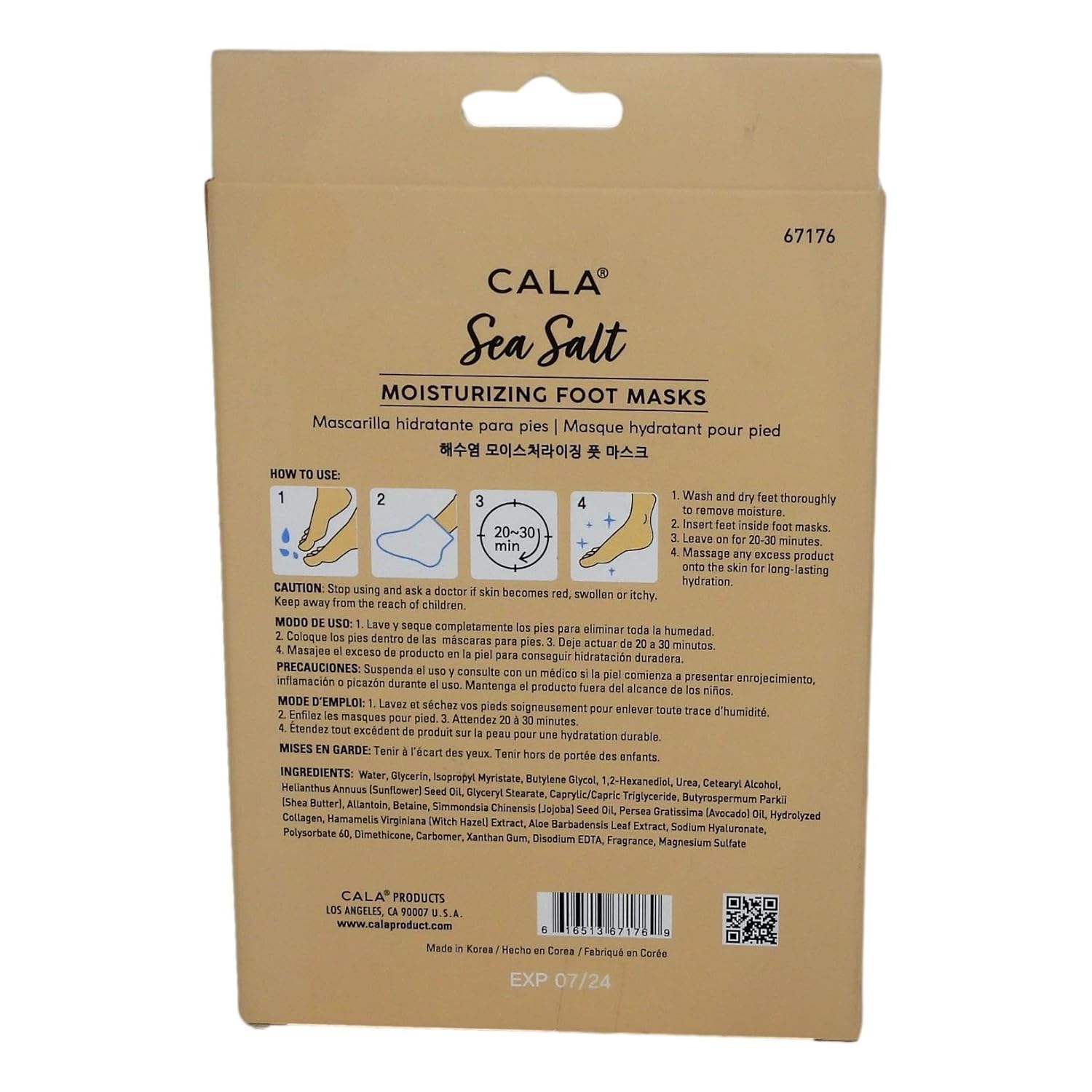 CALA Moisturizing Foot Mask Socks, Sea Salt Essence, Hydrating Spa Booties for Dry, Tired Feet, Nourishing & Calming, No-Rinse Finish, 3 Pairs (10 Min Treatment)