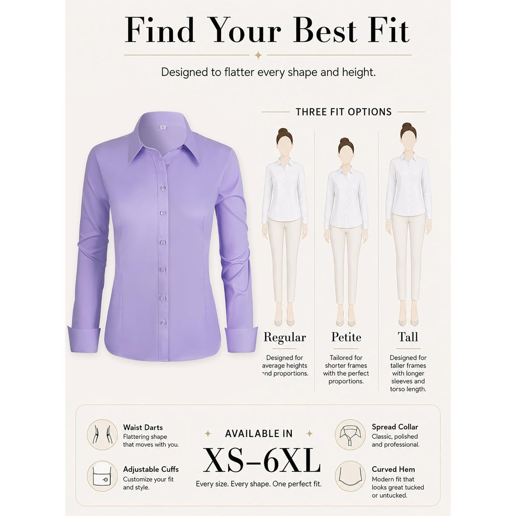 Bbibbi Cotton Button Down Shirts For Women Wrinkle Free Long Sleeve Dress Shirt For Office Work Business Casual Blouse Xs-6Xl