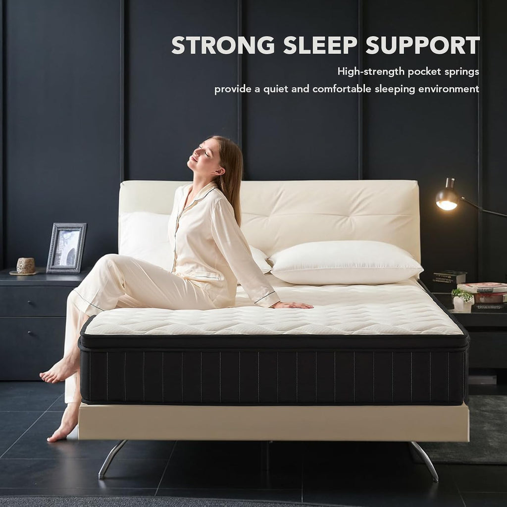 Moccona 12 Inch Queen Size Mattresses, Memory Foam Hybrid Mattress In A Box With Independent Spring, Soft And Comfortable, Pressure Relief, Certipur-Us Certified, Medium Firm