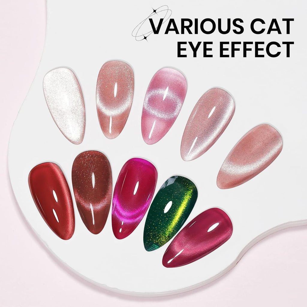 KQueenest Cat Eye Press On Nails Almond, 30 Pcs Glitter Black Press On Nails Medium, Sparkly Fake Nails With Glue, Luxury Chrome Nails Press ons, Reusable Stick on Nail for Women Winter Decoration