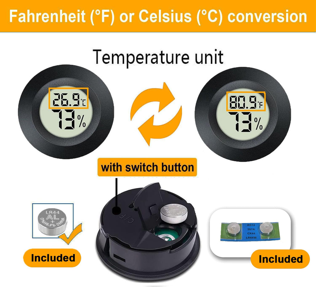 Jedew 2 Pack Hygrometer Thermometer Digital Humidity Meter Indoor/Outdoor Humidity Monitor Reptile Thermo-Hygrometer For Greenhouse Humidors Terrarium Jars, Fahrenheit (℉) /Celsius(℃) (2)