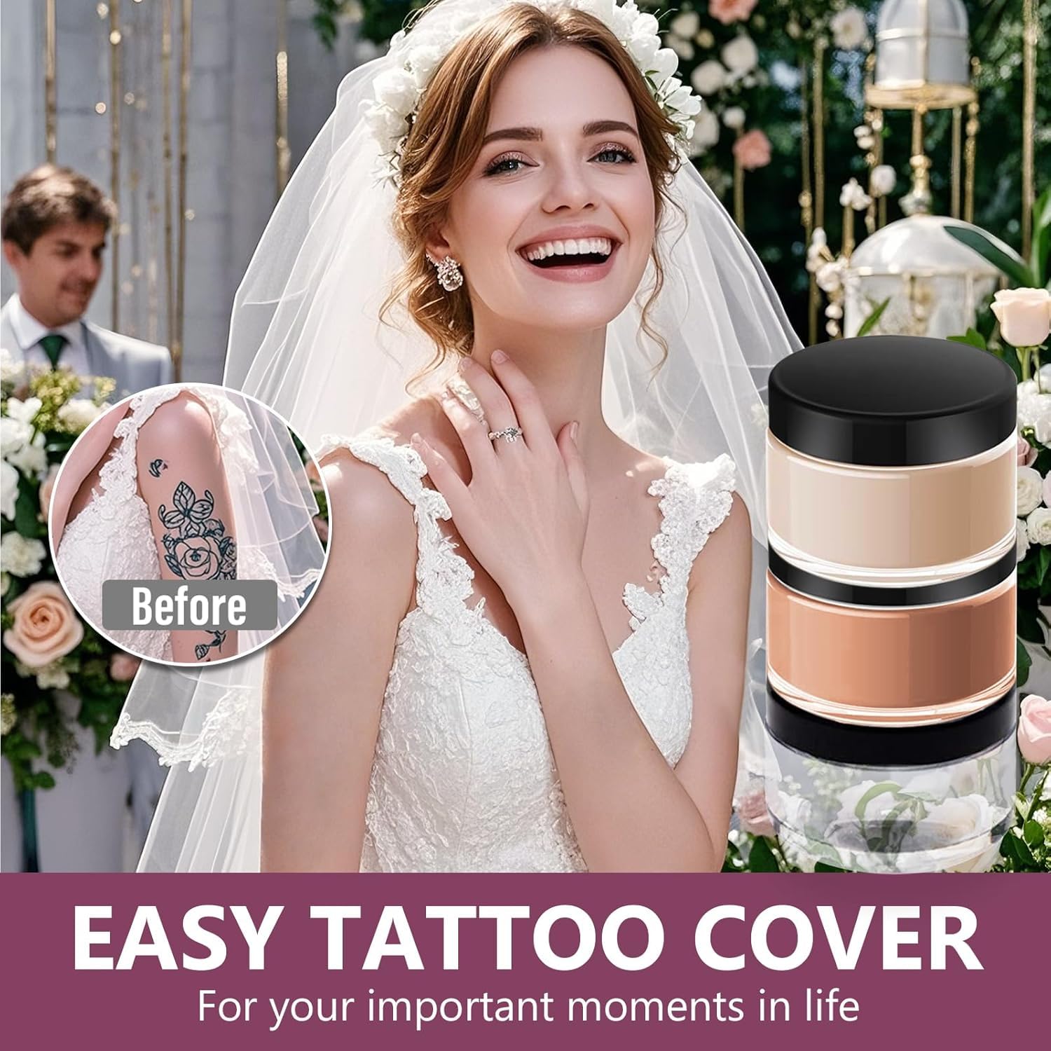 Tattoo Cover Up Makeup Waterproof, 2 Colors Cover Up Makeup for Tattoos Scars and Spots, Mixable Light and Dark Shades for Natural Look, 1.4 Oz