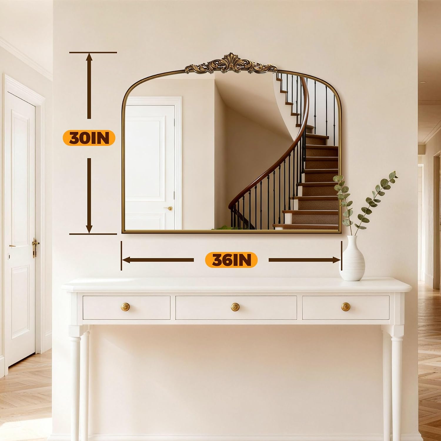 Vintage Gold Mirror 36"X30" Arched Antique Wall Mirror | Metal Frame, Hd Tempered Glass, Include Wall Mount Screws,Ideal For Entryway, Fireplace, Living Room, Hallway Or Wall Decor