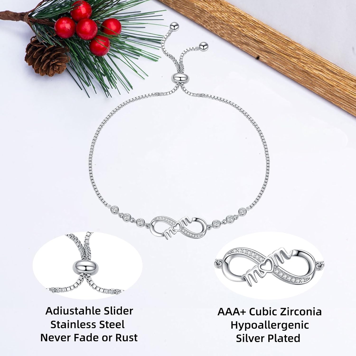 RAYSTAR Christmas Gifts for Mom, Infinity Love Bracelets for Mom, Birthday Gifts for Women Wife Mother
