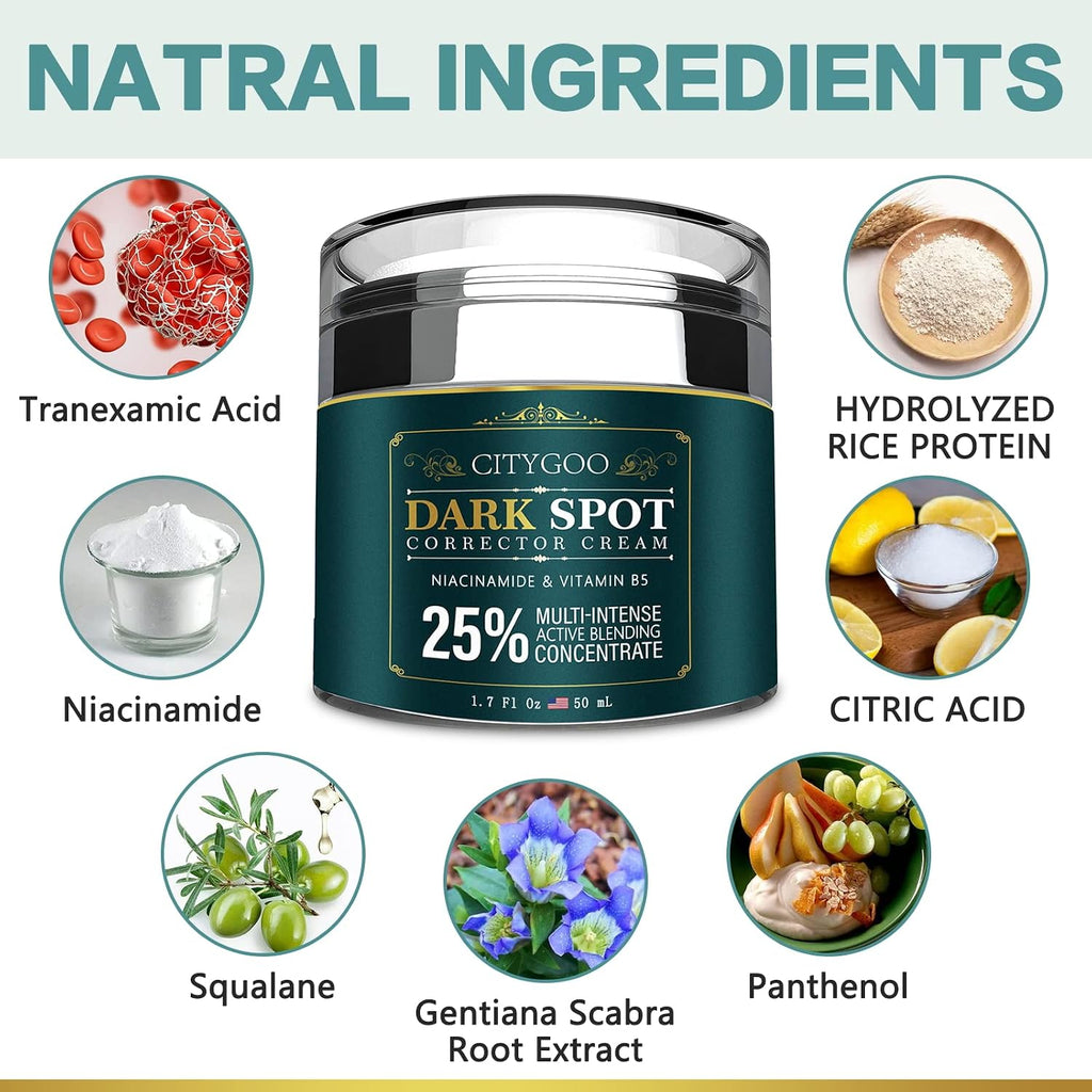 Citygoo Dark Spot Remover For Face: Dark Spot Corrector Cream - Enriching Skin Care For All Skin Tones - Melasma Freckle Sun Spot Remover & Blemish Reducer-1.7 Fl Oz